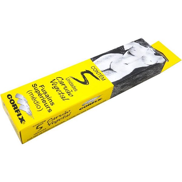 Carvão para Desenho Vegetal Fusain Médio Bloco com 5 Unidades