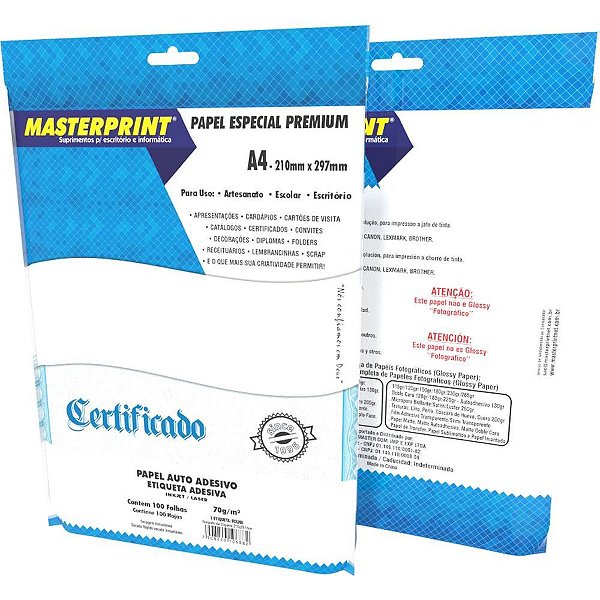 Etiqueta A4 Auto Adesiva INK/LASER 70G Pacote com 100 Folhas