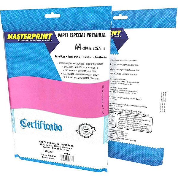 Papel A4 Diplomata Rosa OFFSET Premium 180G Pacote com 50 Folhas