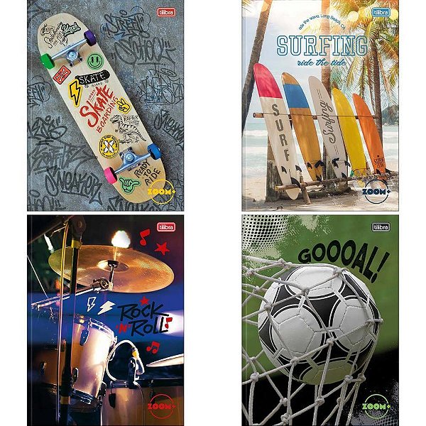 Caderno Brochura 1/4 Capa Dura Zoom+ 96 Folhas Masculino Pacote com 05