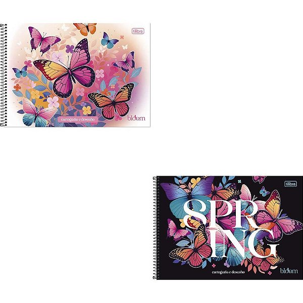 Caderno Desenho Universitário Capa Dura Bloom 80 Folhas Espiral Pacote com 4