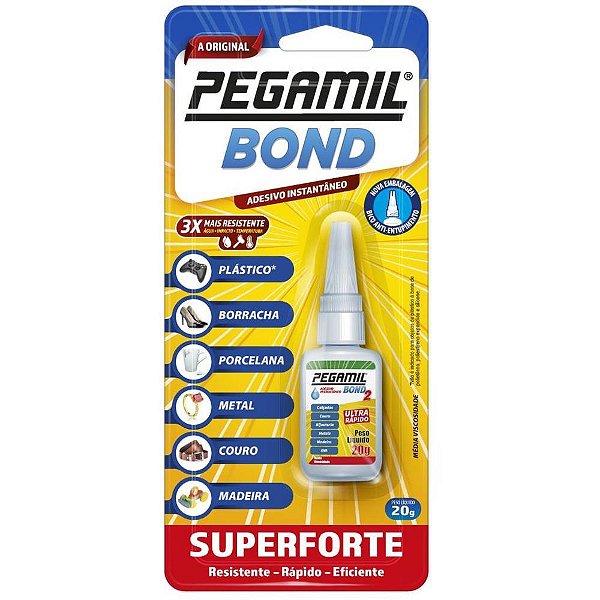 Cola Adesivo Instantâneo Pegamil BOND 2 20G Blister Caixa com 12