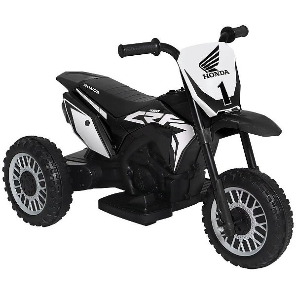 Moto Elétrica Honda CRF 6V Preta com Buzina e Pedal de Aceleração