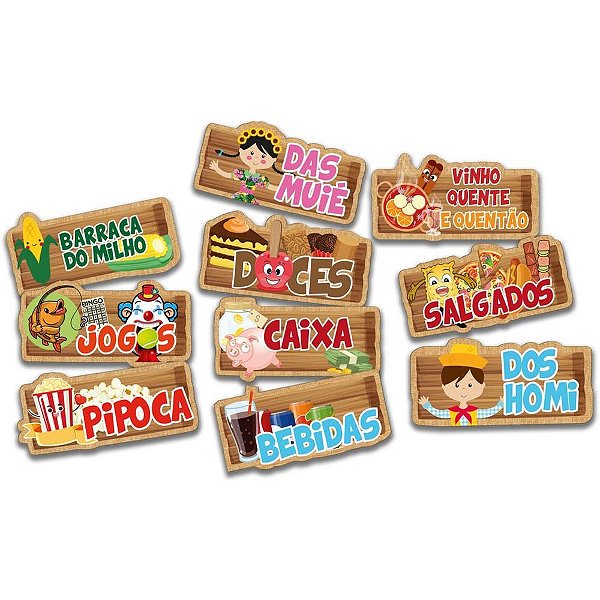 Placas Informativas para Festa Junina Pacote com 10 Unidades