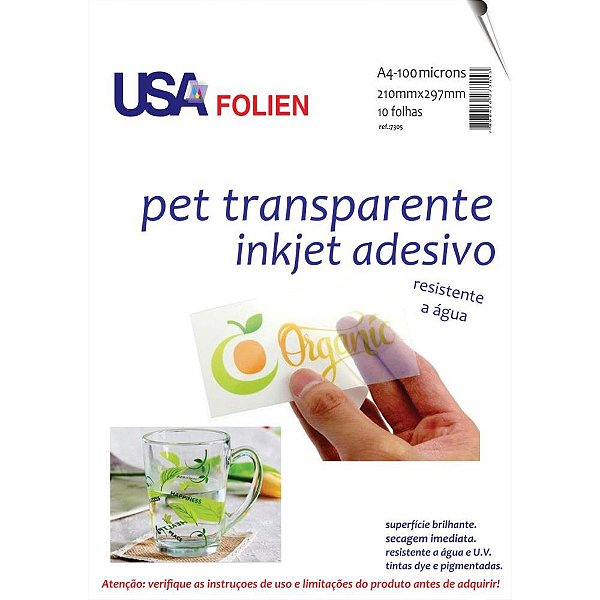 Papel Fotográfico INKJET A4 Vinil Adesivo Semi Transparente Pacote com 10 Folhas