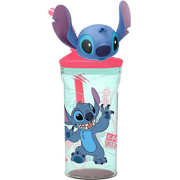 Copo Decorado STITCH 3D com Canudo 360ML em Tritan