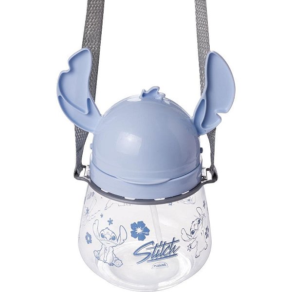 Garrafa Plástica STITCH Lúdica FLIP Automática 1,1L com Canudo e ALÇA