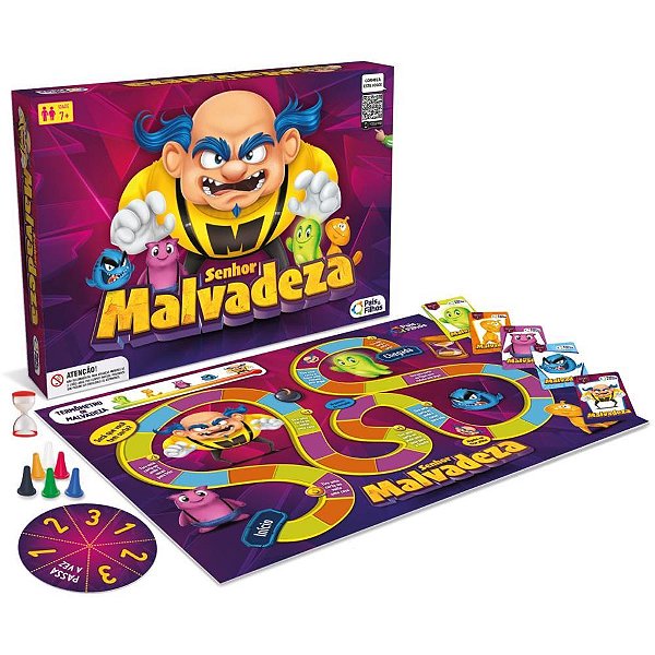 Jogo de Tabuleiro Senhor Malvadeza com Roleta, Cartas e Desafios