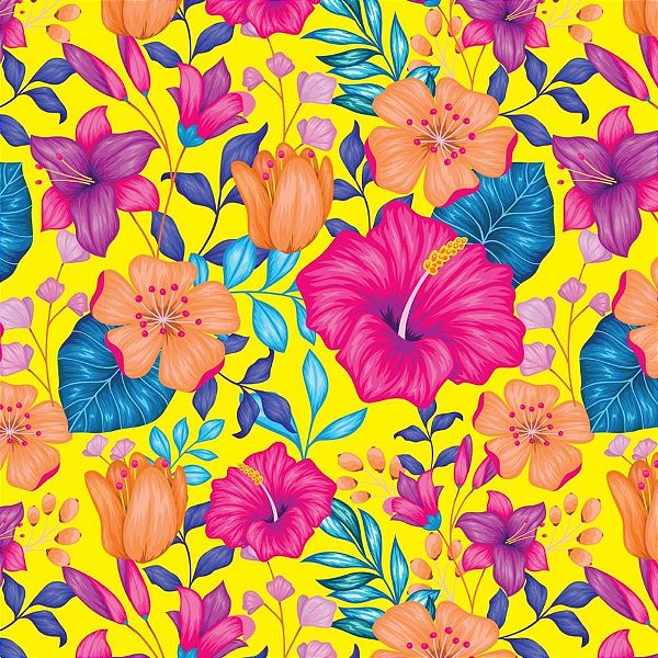 Papel de Presente Bobina Couchê 60CM MOD.285 Flores Coloridas 100 Metros
