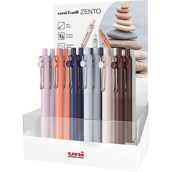 Caneta Esferográfica UNI Zento 0.7MM 12 Cores Sortidas Display com 24 Unidades