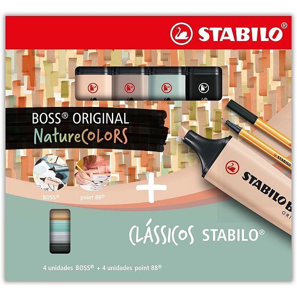 Kit Caneta Marca Texto Stabilo BOSS + Point 88 Nature com 2 Unidades