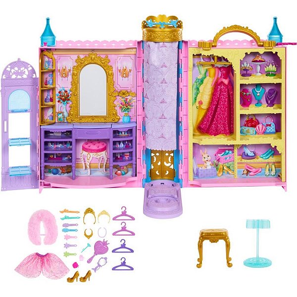 Boneca Disney Princesa Closet com Boneca Belle, Roupas e Acessórios