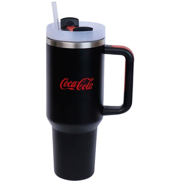 Copo Térmico COCA-COLA com ALÇA Preto 1,2 Litro INOX com Canudo