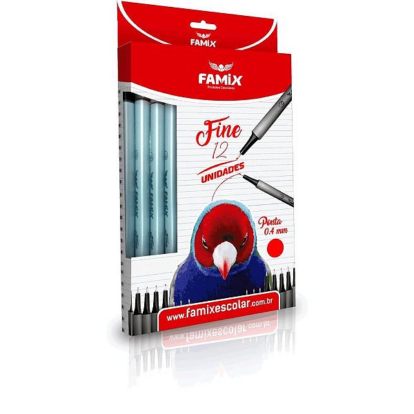 Caneta com Ponta Porosa Fine 0.4MM Vermelha Blister com 12 Unidades
