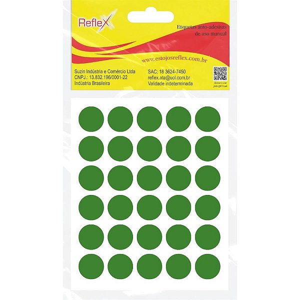 Etiqueta Redonda Verde 13MM Cartela com 210 Unidades