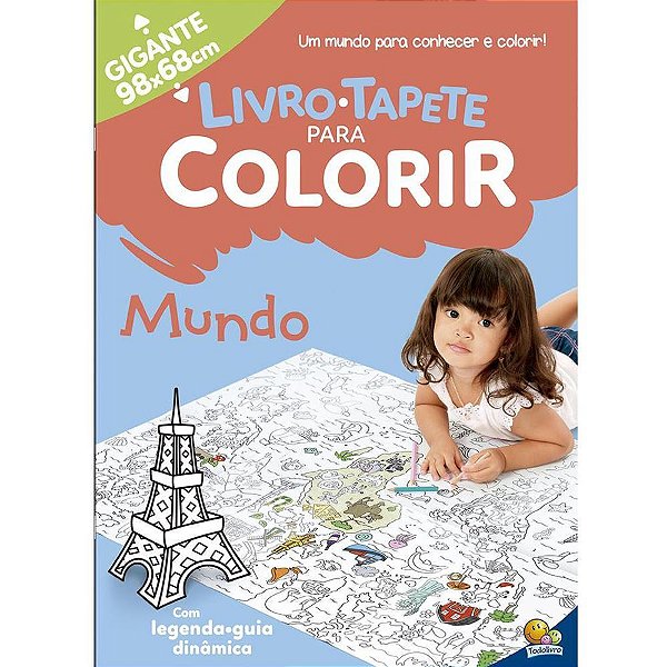 Livro Infantil Tapete de Colorir Mundo com 16 Páginas Gigantes