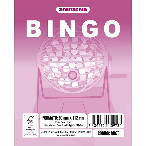 Bloco para Bingo Rosa 90X112MM 96 Folhas Pacote com 10 Unidades