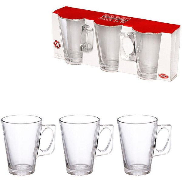 Caneca de Vidro LA Vie 210ML Jogo com 3 Unidades Hauskraft