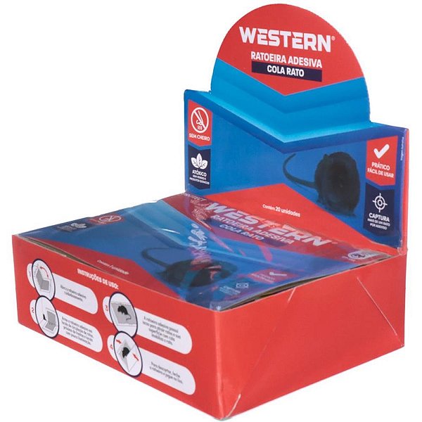 Ratoeira Adesiva Cola Rato Western Display com 20 Unidades
