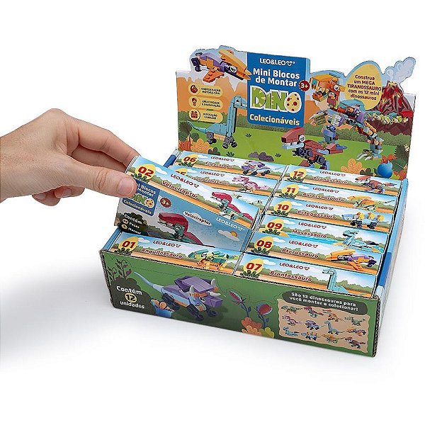 Brinquedo para Montar Dino Mini Blocos Display com 12 Unidades