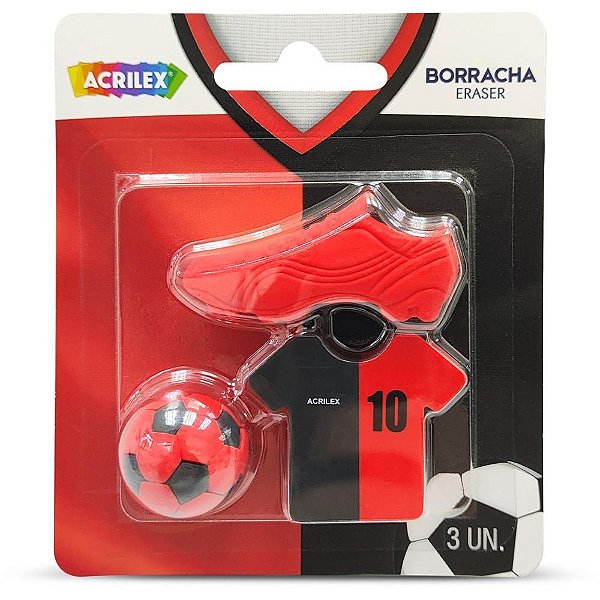 Borracha Decorada Futebol VERMELHA/PRETA Pacote com 6 Unidades