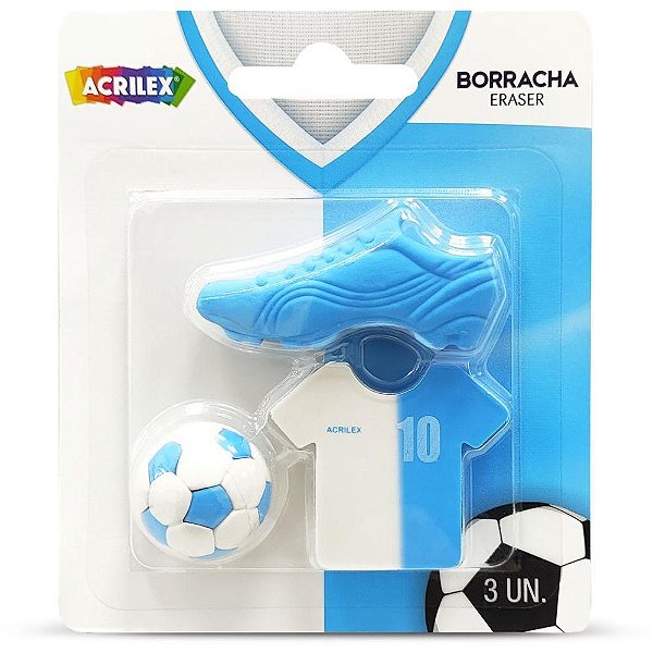 Borracha Decorada Futebol AZUL/BRANCO Pacote com 6 Unidades