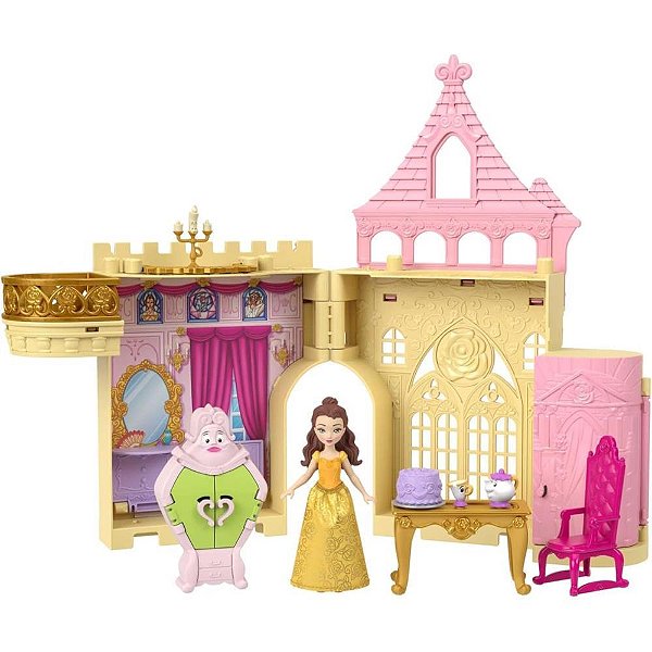 Boneca Disney Princesa Mini Castelo da Bela com Acessórios e Personagens