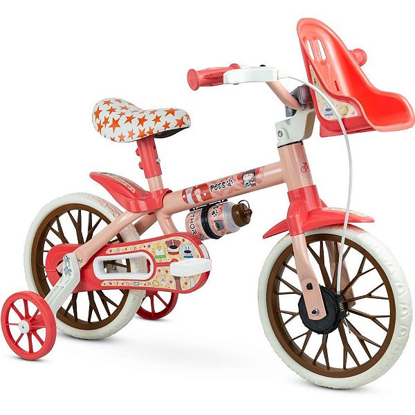 Bicicleta Infantil ARO 12 PETS com Cestinha, Cadeirinha e Garrafinha