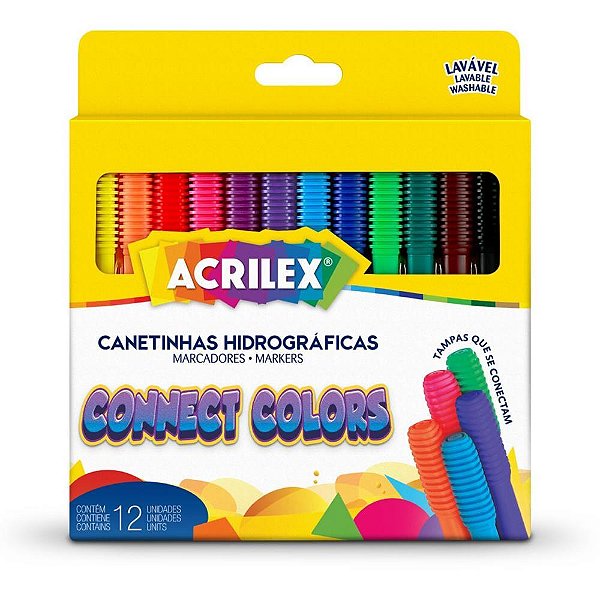 Caneta Hidrográfica Connect Colors 12 Cores Pacote com 6 Unidades