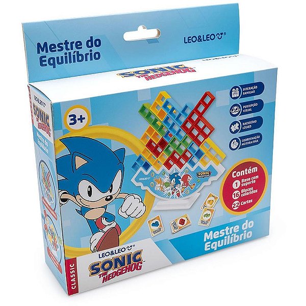 Jogo Diverso Sonic Mestre do Equilíbrio com Peças, Cartas e Suporte