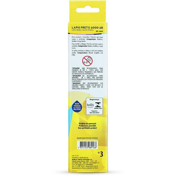Lápis Preto Técnico 6000 6B Preto Caixa com 12 Unidades