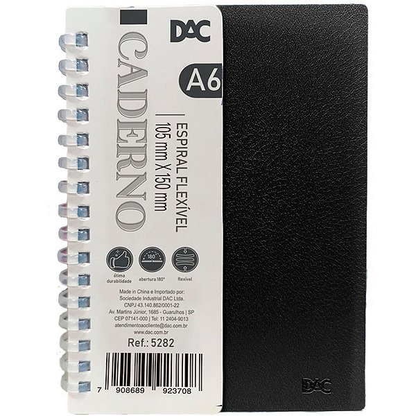 Caderneta Espiral Capa Dura Preta SMART PP 80 Folhas Tamanho A6