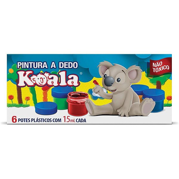 Tinta para Pintura a Dedo Koala 6 Cores 15ML Estojo Infantil