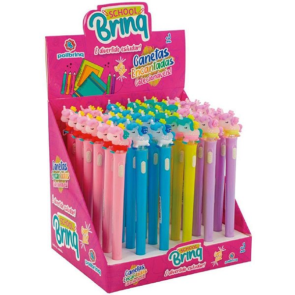 Caneta Esferográfica com LUZ Unicórnio Display com 20 Unidades