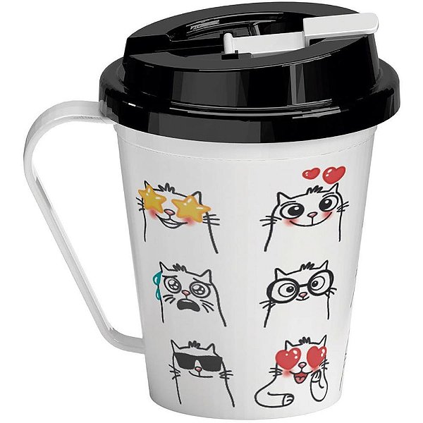 Caneca Decorada Gatos com Tampa 350ML