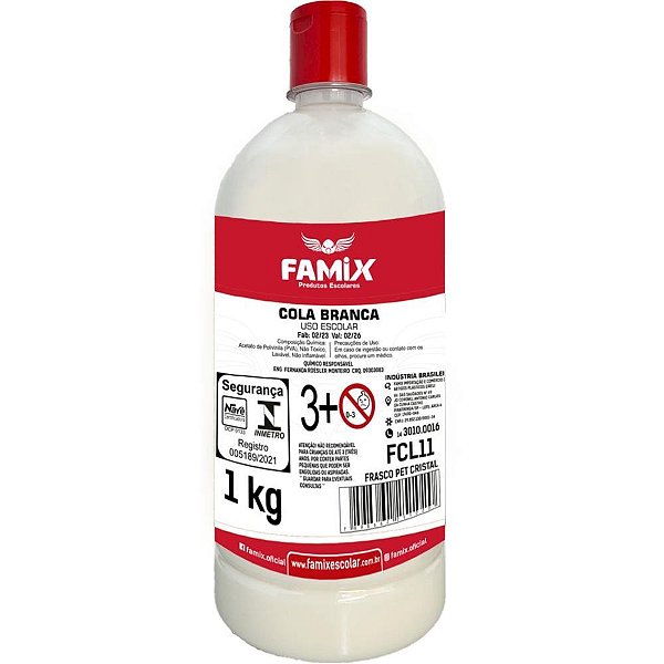Cola Escolar Branca 1KG Caixa com 12 Unidades Famix