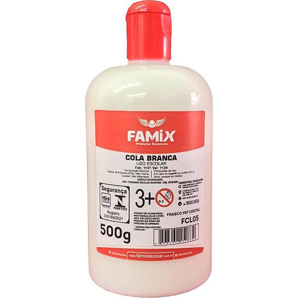 Cola Escolar Branca 500G Caixa com 12 Unidades Famix