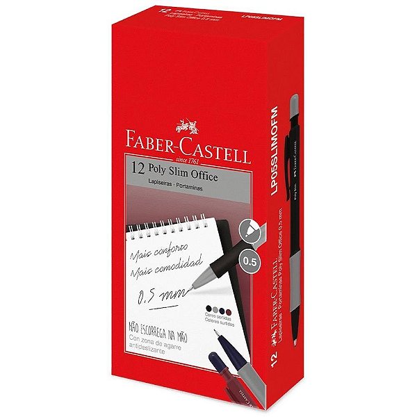 Lapiseira 0.5MM POLY SLIM Office MIX com GRIP Emborrachado Caixa com 12 Unidades