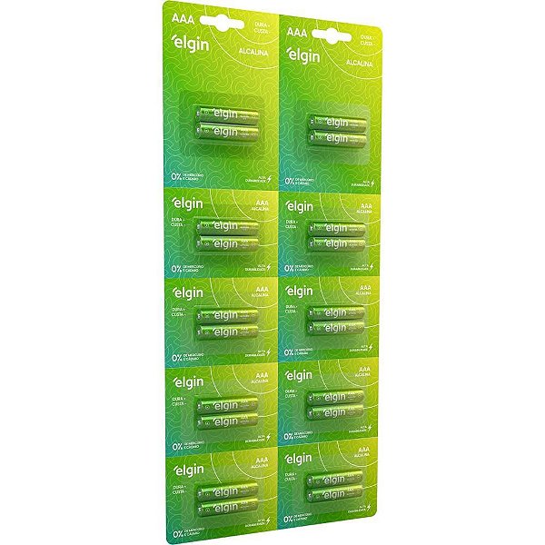 Pilha Alcalina Palito AAA Cartela com 10 Blisters de 2 Unidades