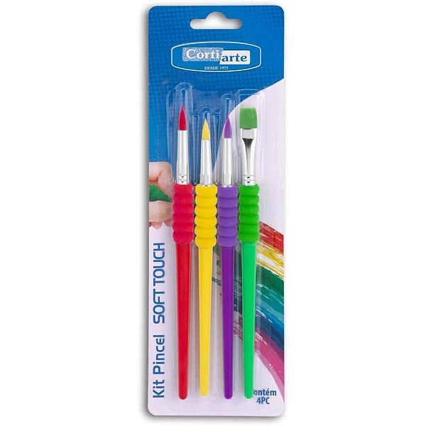 Pincel Artesanal KIT SOFT Touch com 4 Peças para Pintura Criativa