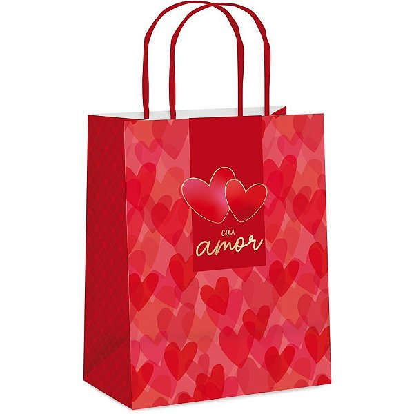 Sacola para Presente Decorada Sonho de AMOR M 26X19,5X9,5CM Pacote com 10 Unidades