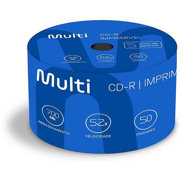 CD Gravável CD-R 52X SHRINK Imprimível Tubo com 50 Unidades