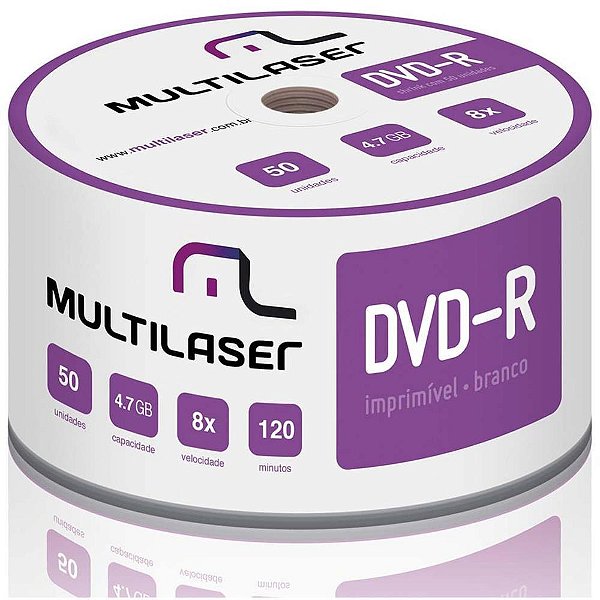 DVD Gravável DVD-R 16X SHRINK Imprimível Tubo com 50 Unidades