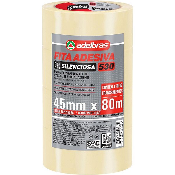 Fita para Empacotamento Silenciosa BOPP 45MM X 80M Transparente (pacote com 4)