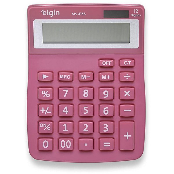 Calculadora de Mesa 12 Dígitos MV4135 Rosa com Visor de Cristal Líquido