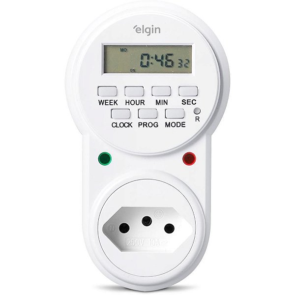 Timer Temporizador Digital 10A 2P+T com Programação Automática