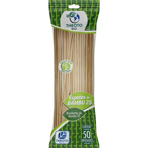 Espeto de Madeira Bambu 25CM X 4MM Pacote com 50 Unidades