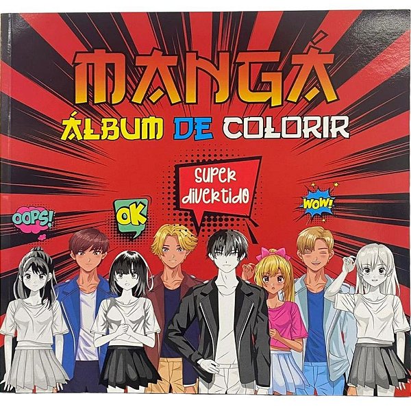 Livro de Colorir Mangá álbum Vermelho 26X26CM 72 Páginas