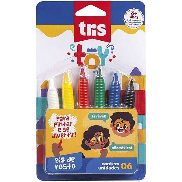 Giz de Cera Jumbo TRIS TOY para Rosto Apagável Blister com 14 Cores