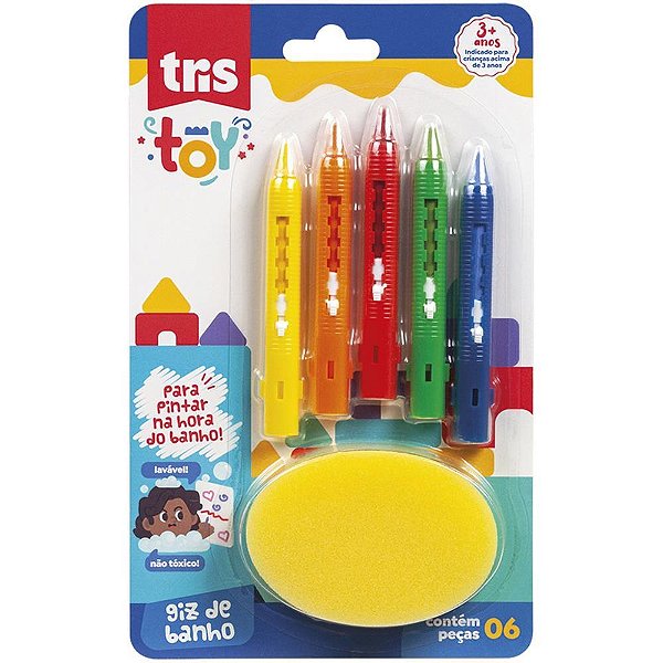 Giz de Cera Jumbo TRIS TOY para Banho com Esponja Blister